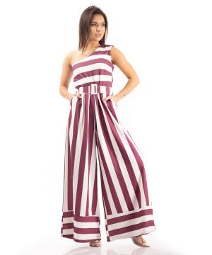 One shoulder striped jumpsuit