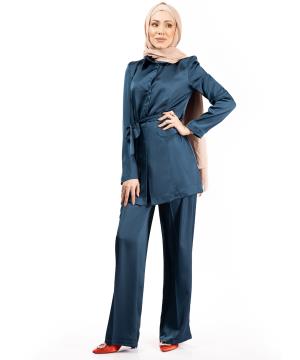 Front Buttons Satin Pant Suit