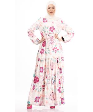 Rose dress with a belt at the waist 