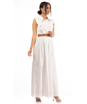 Cut dress with a brown belt 