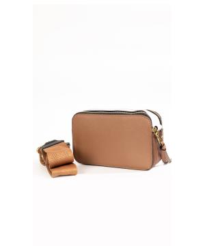 Small leather handbag with fabric strap 